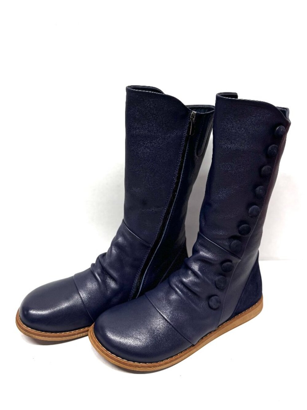MIZ MOOZ SOFT LEATHER MID CALF BOOTS SIDE ZIP 37EU NAVY / 7US NEW # B-61 - Picture 3 of 7